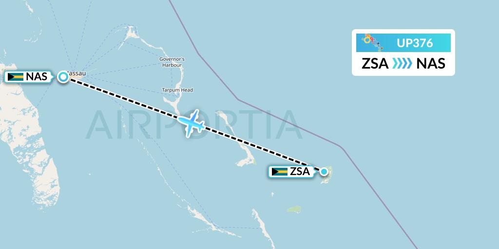 UP376 Bahamasair Flight Map: San Salvador to Nassau