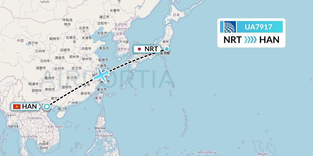 UA7917 United Airlines Flight Map: Tokyo to Hanoi