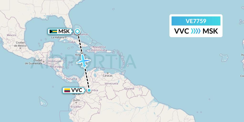 VE7759 Easyfly Flight Map: Villavicencio to Mastic Point