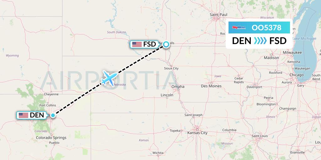 OO5378 SkyWest Airlines Flight Map: Denver to Sioux Falls