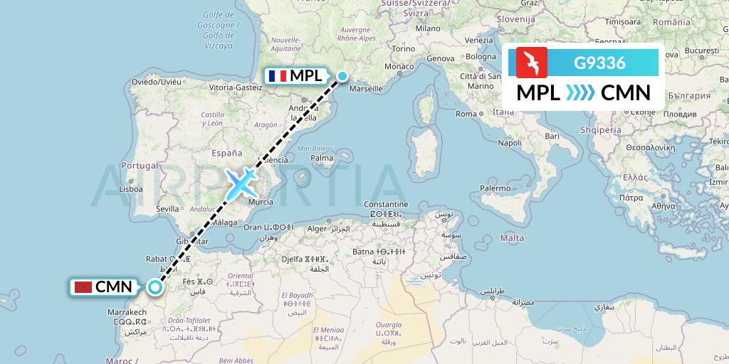 G9336 Air Arabia Flight Map: Montpellier to Casablanca