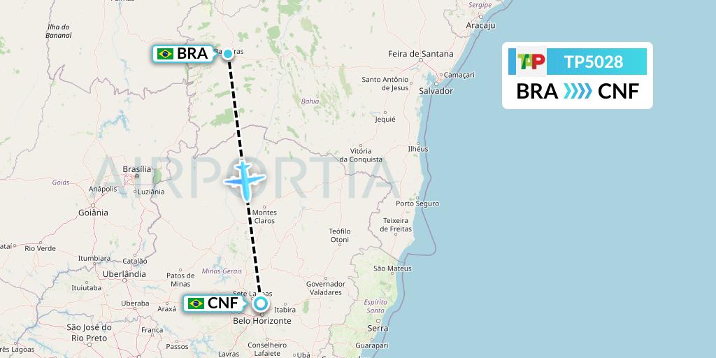 TP5028 TAP Portugal Flight Map: Barreiras to Belo Horizonte