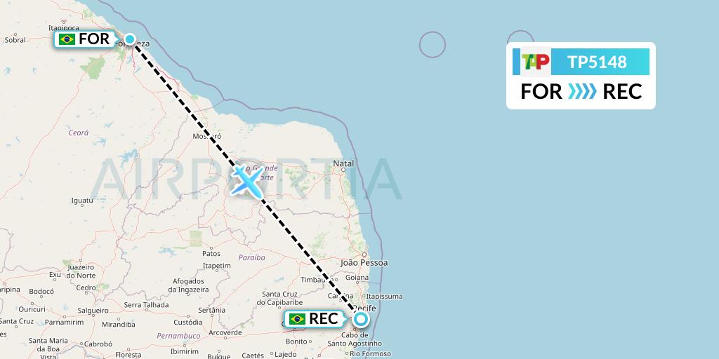 TP5148 TAP Portugal Flight Map: Fortaleza to Recife