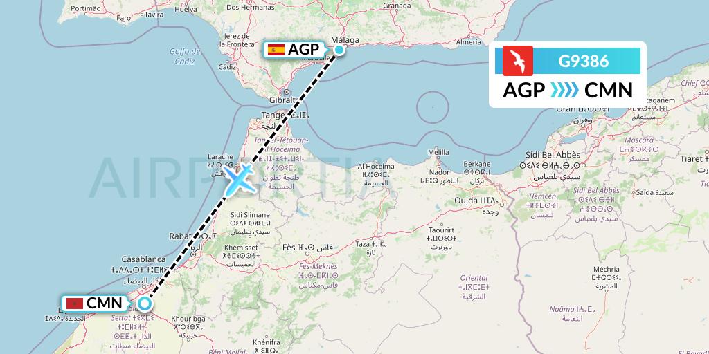 G9386 Air Arabia Flight Map: Malaga to Casablanca