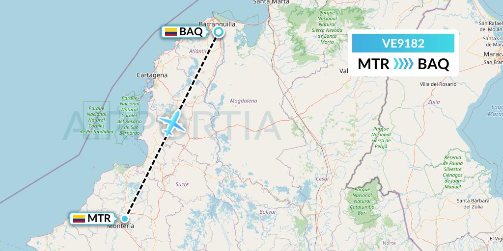 VE9182 Easyfly Flight Map: Monteria to Barranquilla