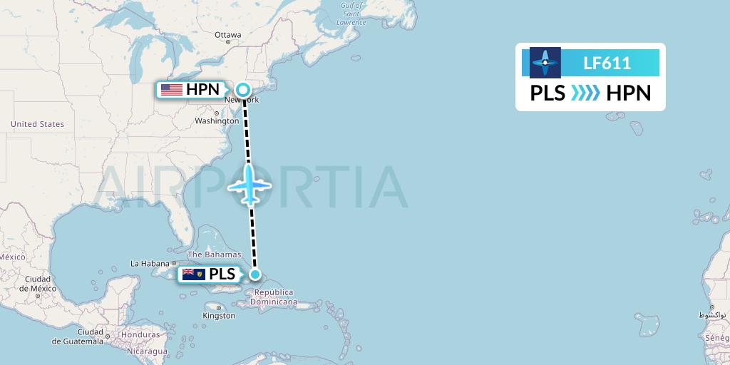 LF611 Corporate Flight Management Flight Map: Providenciales to White Plains