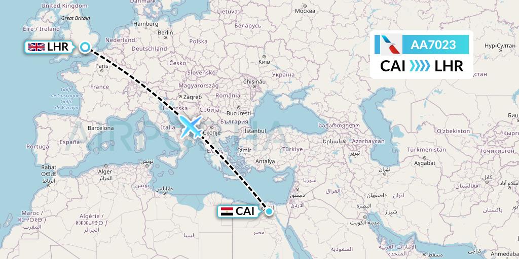 AA7023 American Airlines Flight Map: Cairo to London