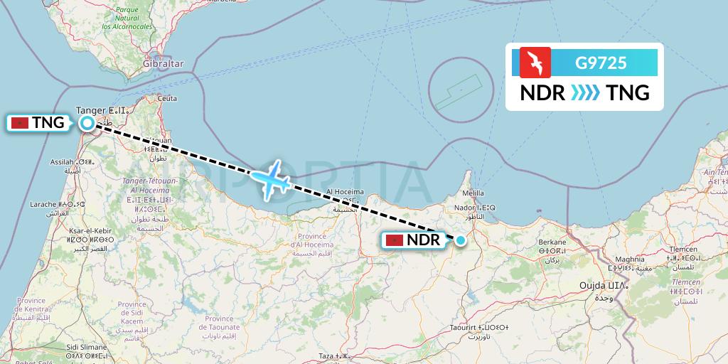G9725 Air Arabia Flight Map: Nador to Tangier