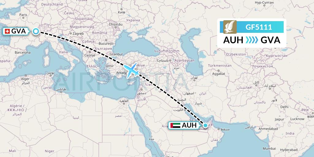 GF5111 Gulf Air Flight Map: Abu Dhabi to Geneva