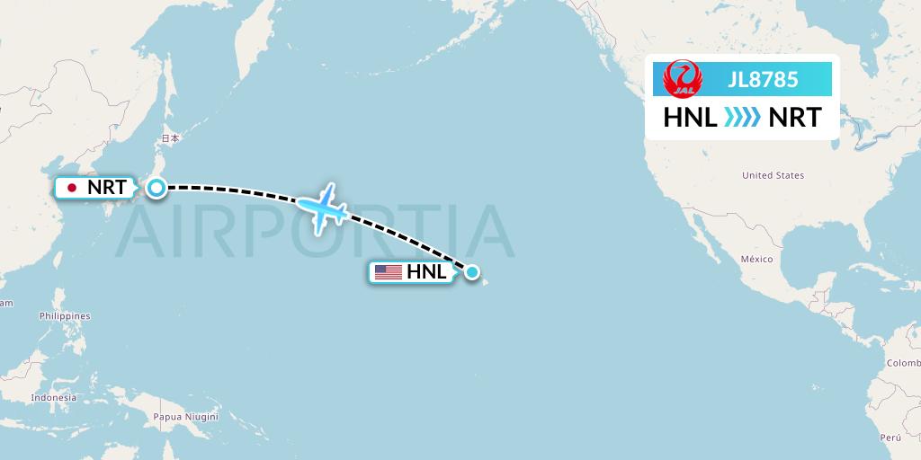 JL8785 Japan Airlines Flight Map: Honolulu to Tokyo