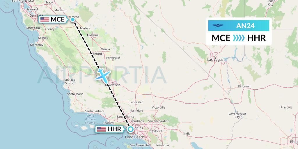 AN24 Advanced Air Flight Map: Merced to Hawthorne