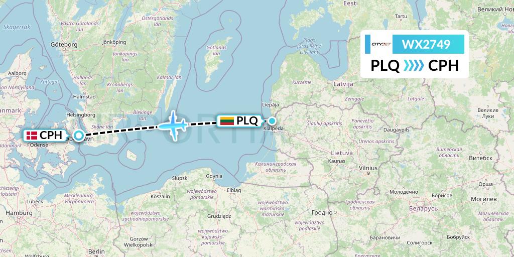 WX2749 Cityjet Flight Map: Palanga to Copenhagen