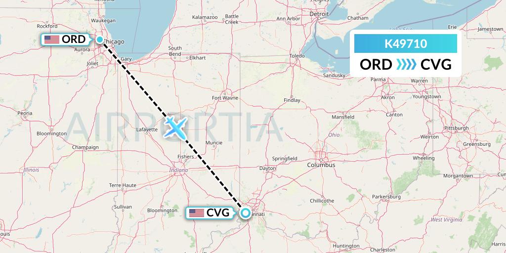 K49710 Kalitta Air Flight Map: Chicago to Cincinnati