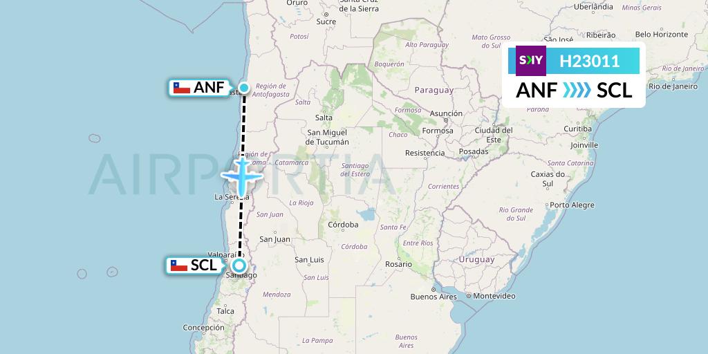 H23011 Sky Airline Flight Map: Antofagasta to Santiago