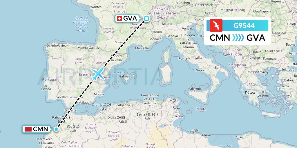 G9544 Air Arabia Flight Map: Casablanca to Geneva