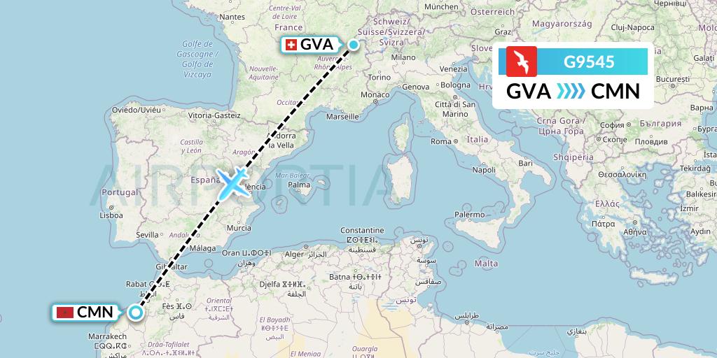 G9545 Air Arabia Flight Map: Geneva to Casablanca