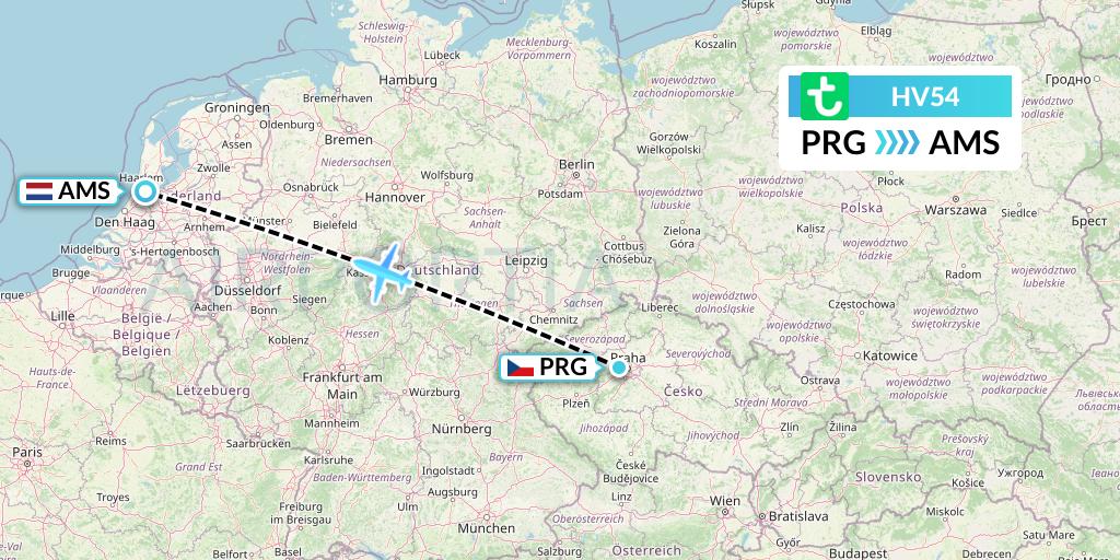 HV54 Transavia Flight Map: Prague to Amsterdam