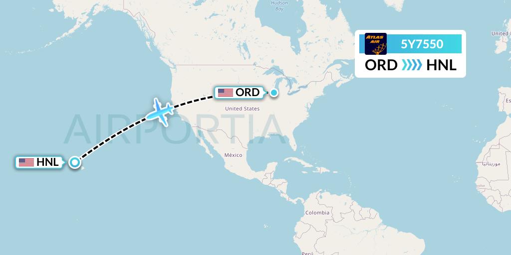 5Y7550 Atlas Air Flight Map: Chicago to Honolulu