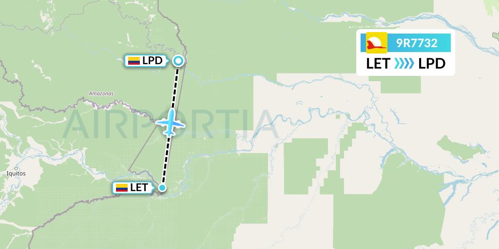 9R7732 Satena Flight Map: Leticia to La Pedrera