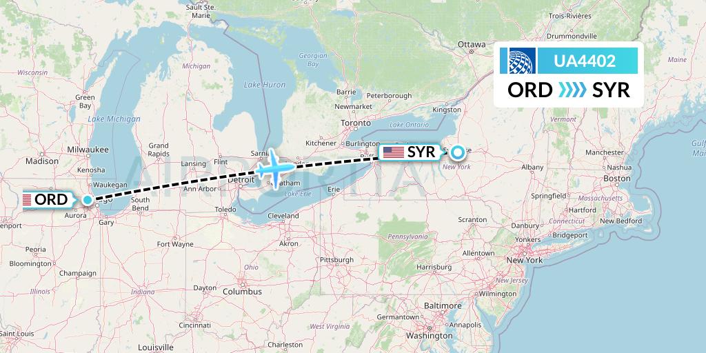 UA4402 United Airlines Flight Map: Chicago to Syracuse