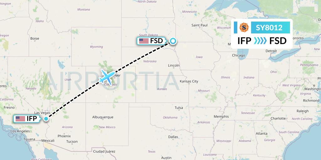 SY8012 Sun Country Airlines Flight Map: Bullhead City to Sioux Falls