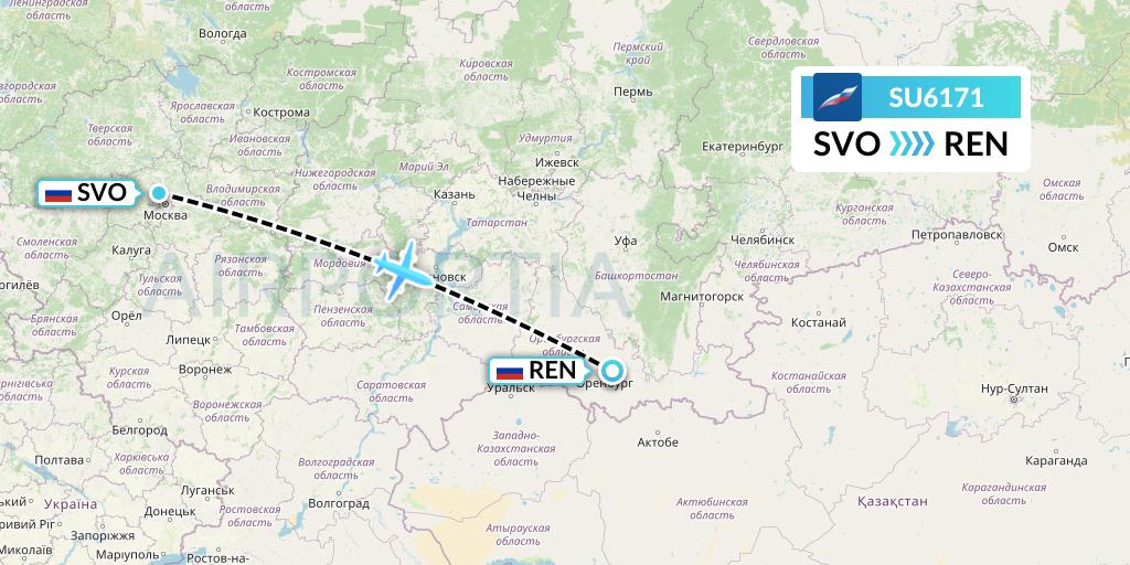SU6171 Aeroflot Flight Map: Moscow to Orenburg