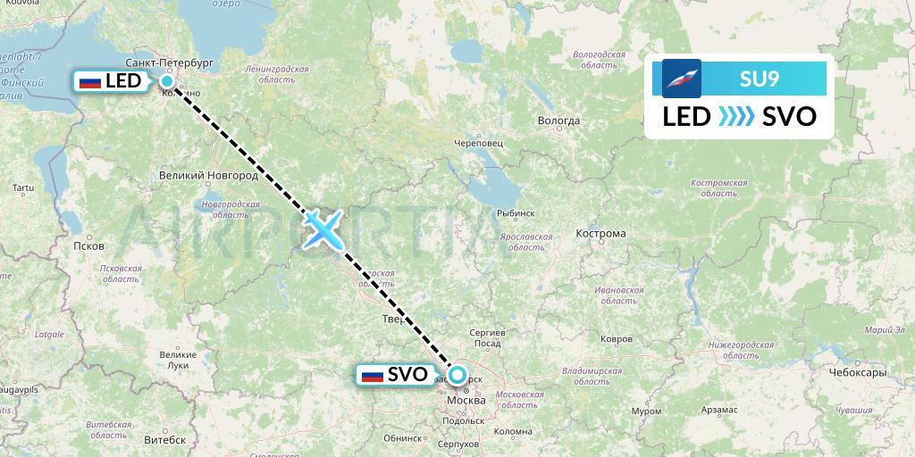 SU9 Aeroflot Flight Map: St. Petersburg to Moscow