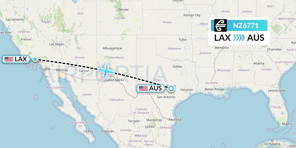 NZ6771 Air New Zealand Flight Map: Los Angeles to Austin