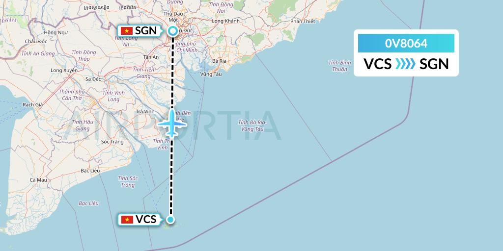0V8064 Vietnam Air Services Company Flight Map: Con Dao to Ho Chi Minh City