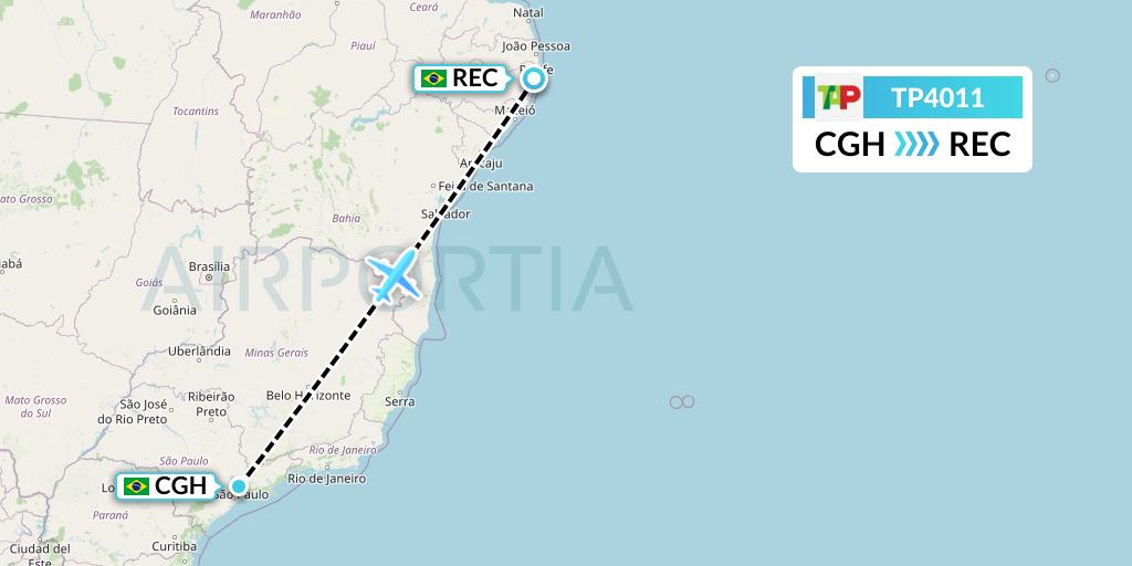 TP4011 TAP Portugal Flight Map: Sao Paulo to Recife