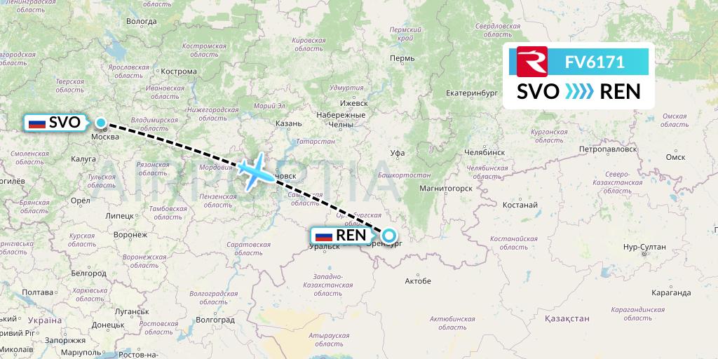 FV6171 Rossiya Flight Map: Moscow to Orenburg