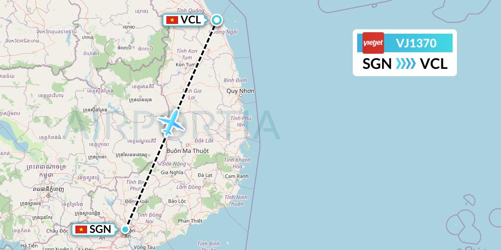 VJ1370 VietJet Air Flight Map: Ho Chi Minh City to Chu Lai
