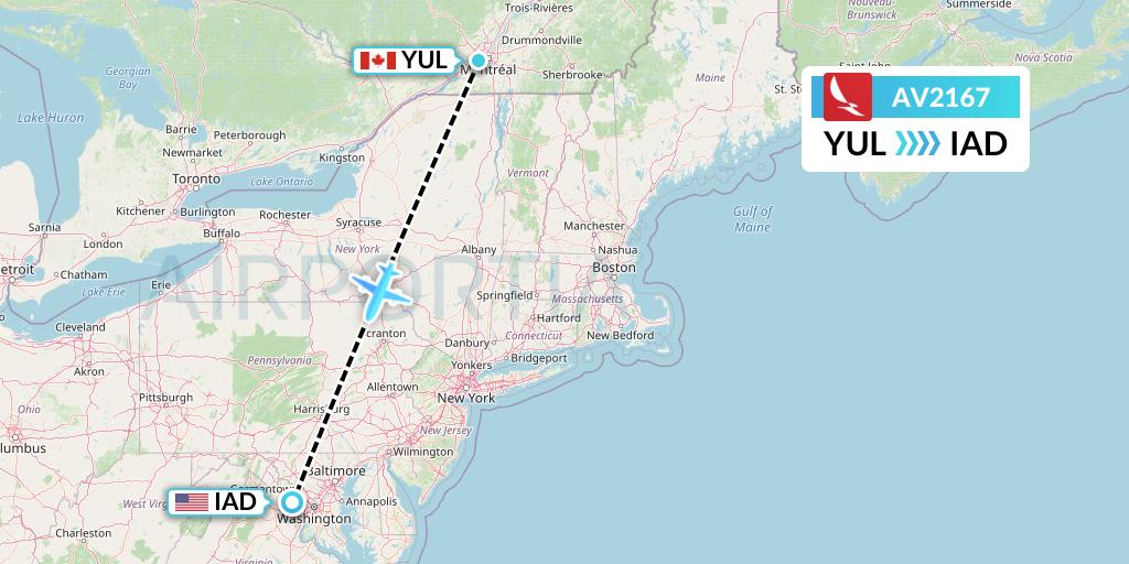 AV2167 Avianca Flight Map: Montreal to Washington