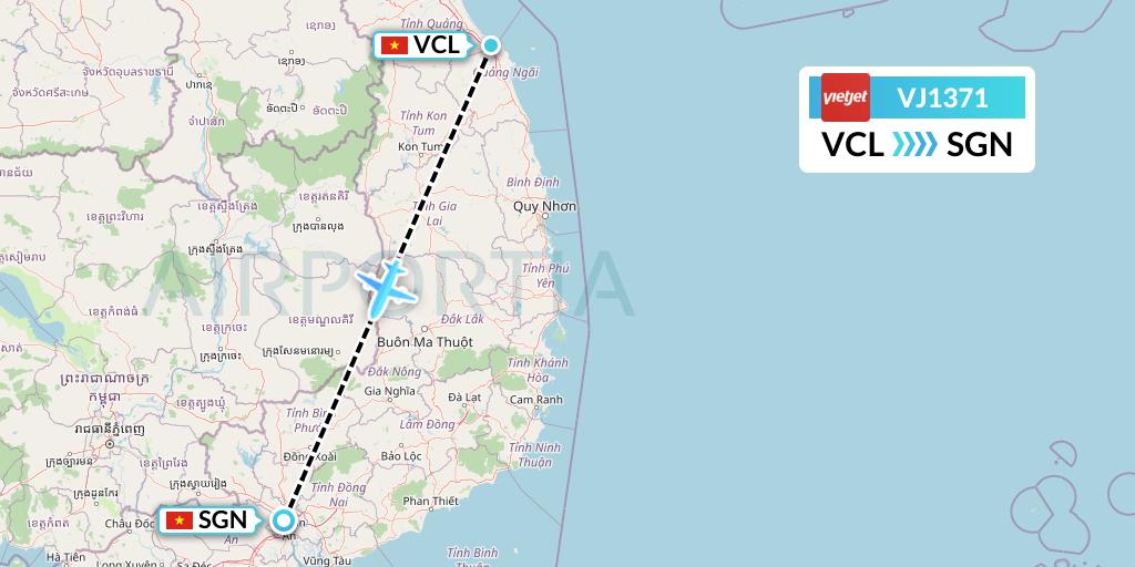 VJ1371 VietJet Air Flight Map: Chu Lai to Ho Chi Minh City