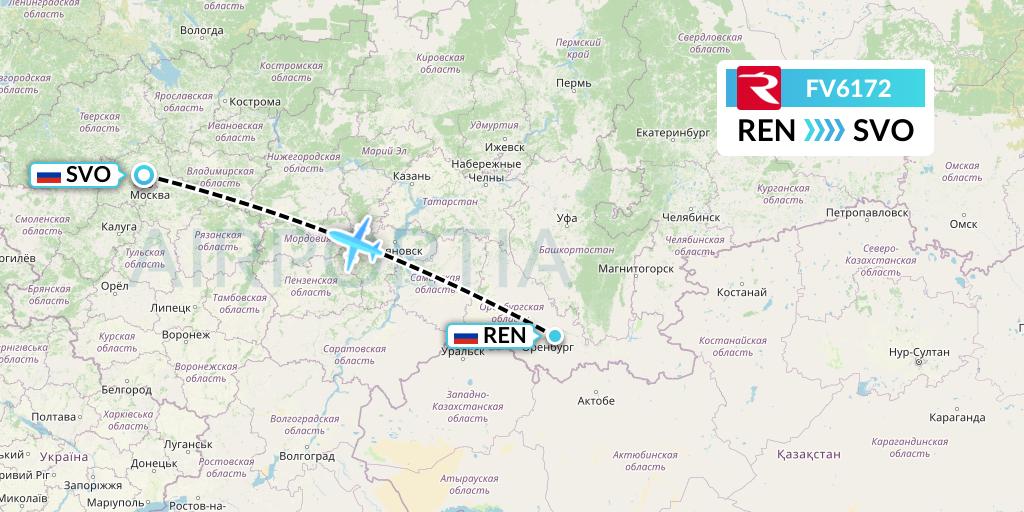 FV6172 Rossiya Flight Map: Orenburg to Moscow