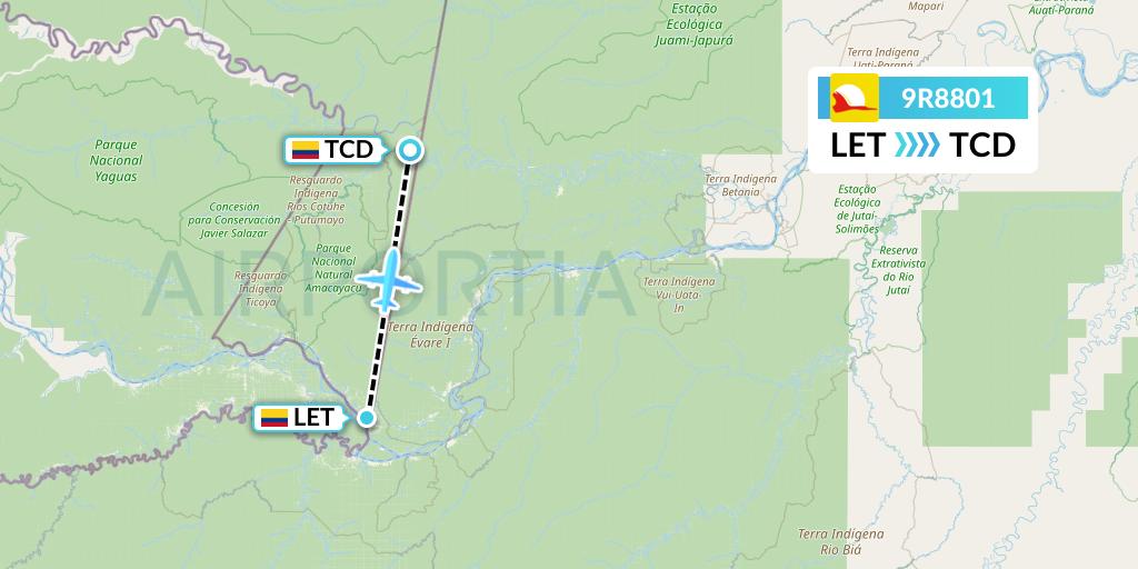9R8801 Satena Flight Map: Leticia to Tarapaca