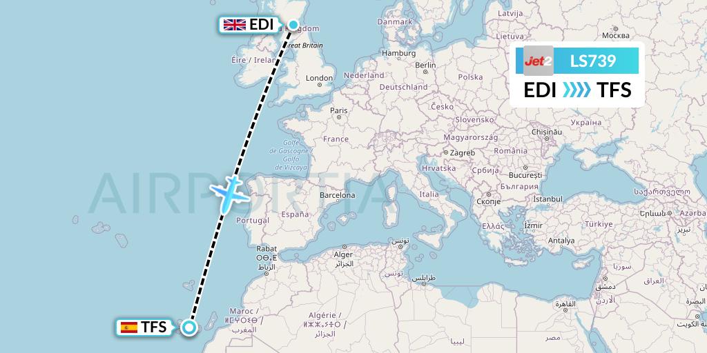 LS739 Jet2 Flight Map: Edinburgh to Tenerife
