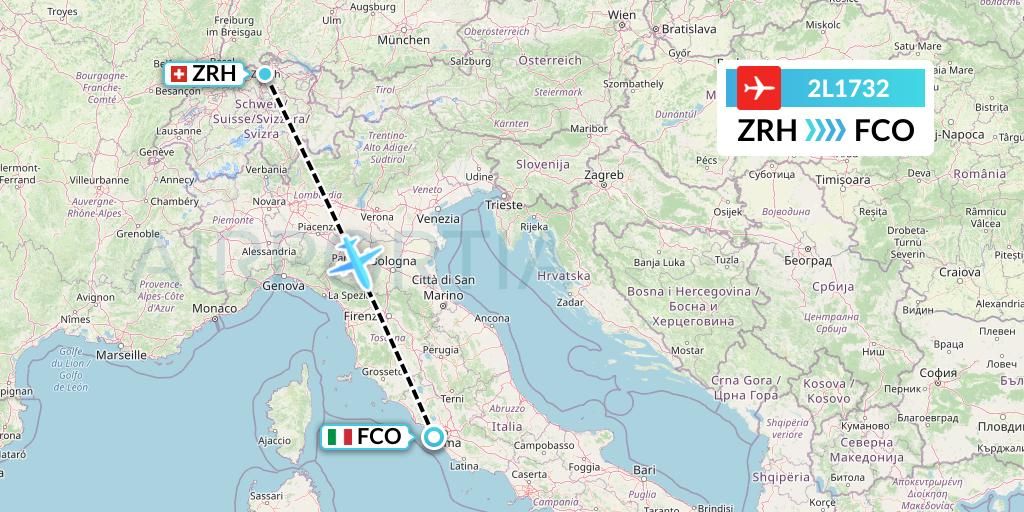 2L1732 Helvetic Airways Flight Map: Zurich to Rome