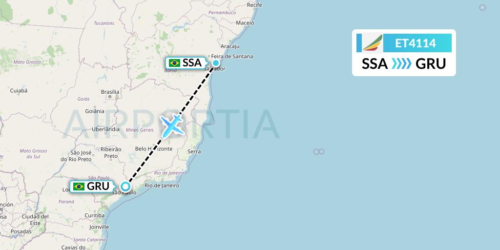 ET4114 Ethiopian Airlines Flight Map: Salvador to Sao Paulo