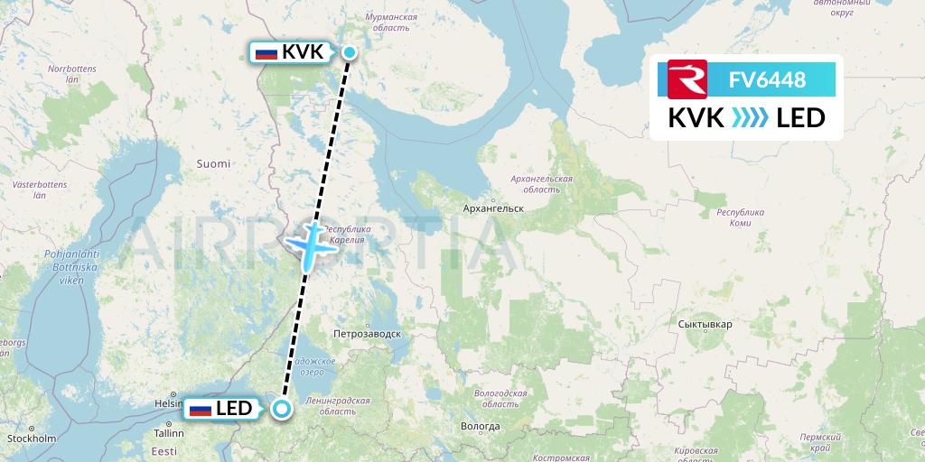 FV6448 Rossiya Flight Map: Apatity to St. Petersburg