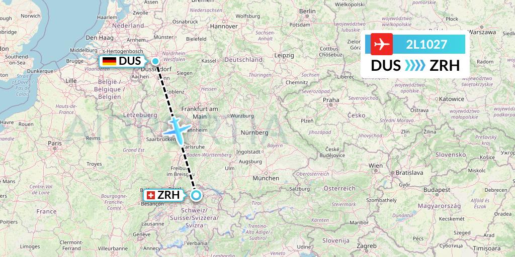 2L1027 Helvetic Airways Flight Map: Dusseldorf to Zurich