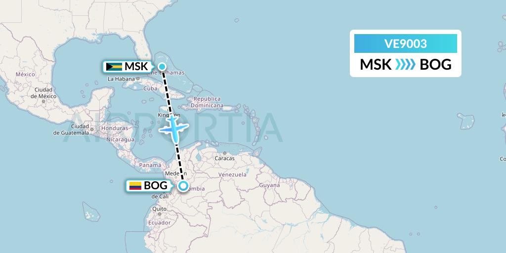 VE9003 Easyfly Flight Map: Mastic Point to Bogota