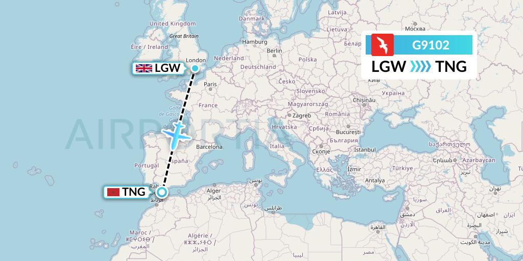 G9102 Air Arabia Flight Map: London to Tangier