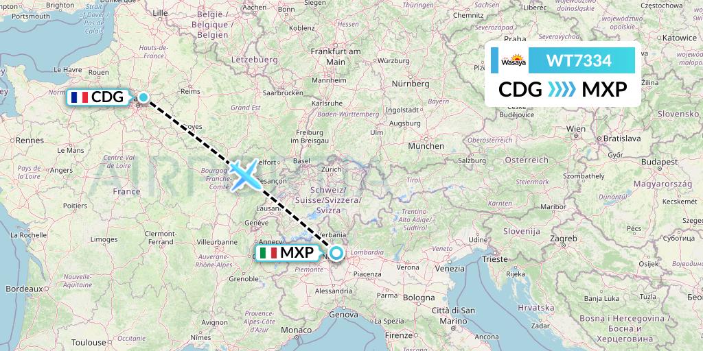 WT7334 Swiftair Flight Map: Paris to Milan