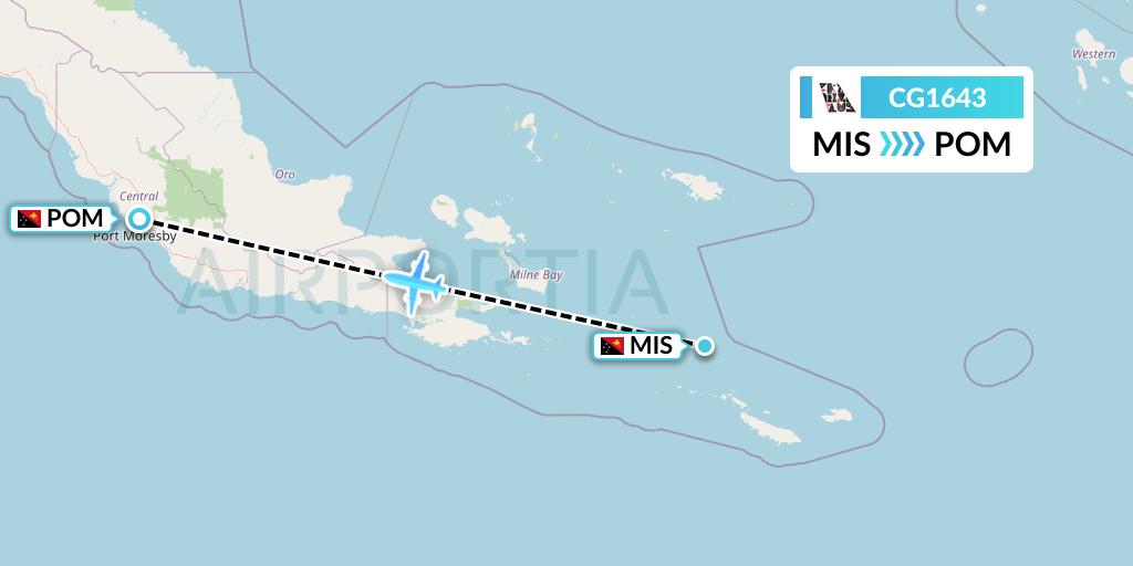 CG1643 Airlines PNG Flight Map: Misima Island to Port Moresby