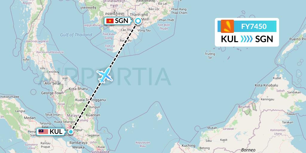 FY7450 Firefly Flight Map: Kuala Lumpur to Ho Chi Minh City