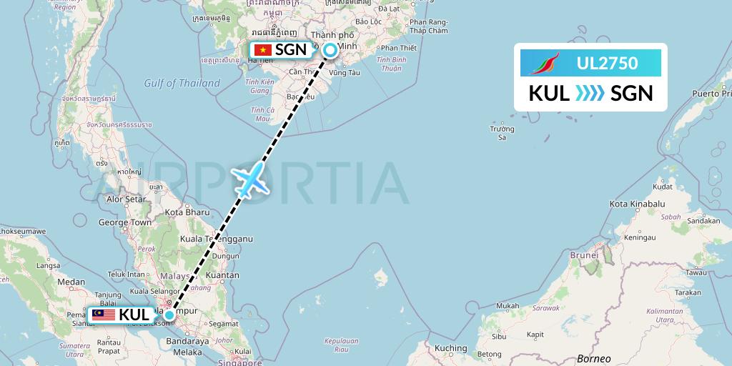 UL2750 SriLankan Airlines Flight Map: Kuala Lumpur to Ho Chi Minh City