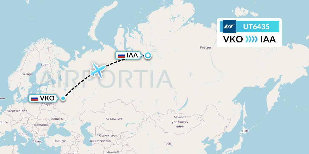 UT6435 UTair Flight Map: Moscow to Igarka