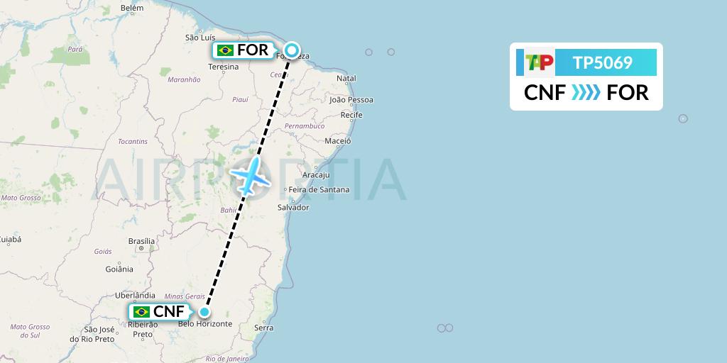TP5069 TAP Portugal Flight Map: Belo Horizonte to Fortaleza
