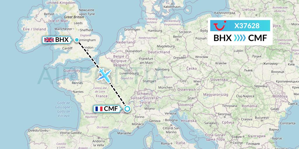 X37628 TUI fly Germany Flight Map: Birmingham to Chambery